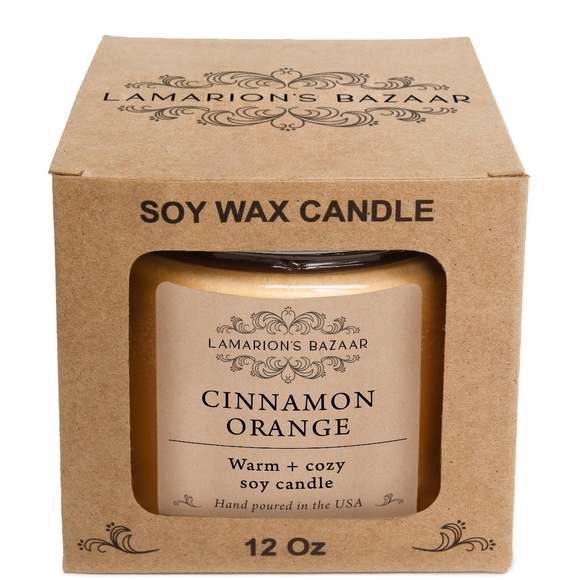 Cinnamon + Blood Orange Scented Soy Candle - Seasonal Cinnamon Orange Fragrance - Picture 3 of 3